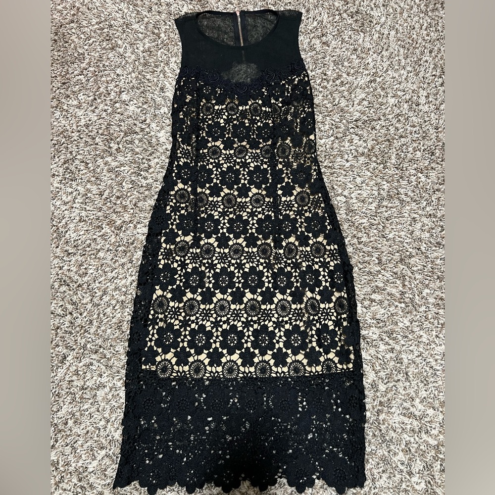 Katia Black and Cream Floral Lace Midi Dress